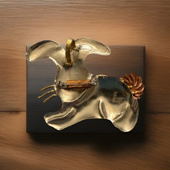 Vintage Mexico Sterling Silver Bunny Rabbit Pin Brooch Pendant Mixed Metal - Picture 2 of 4